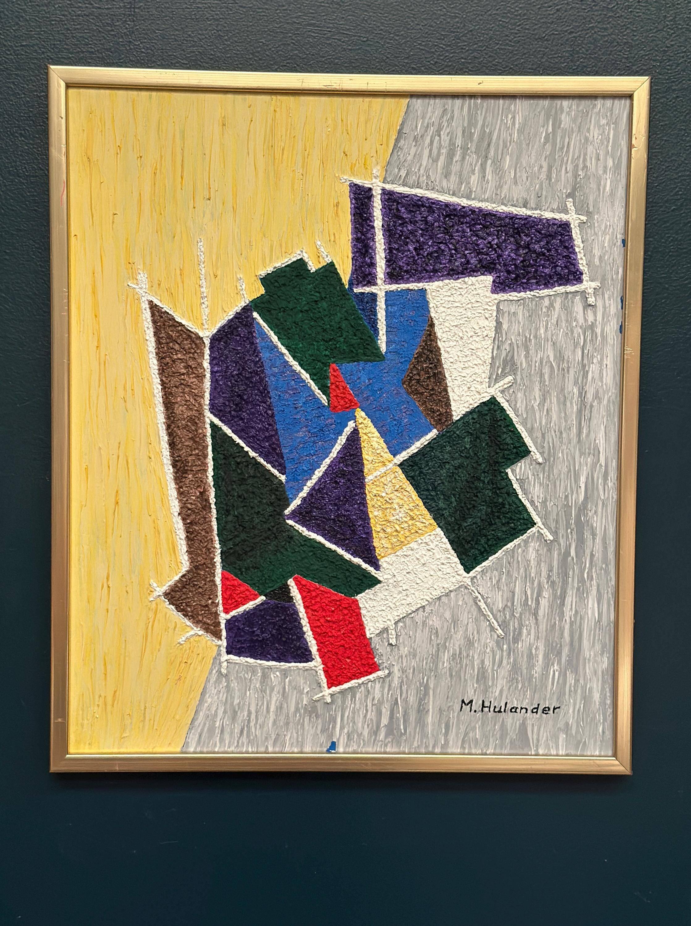 Huile sur toile originale suédoise – « Composition abstraite III » par M. Hulander
