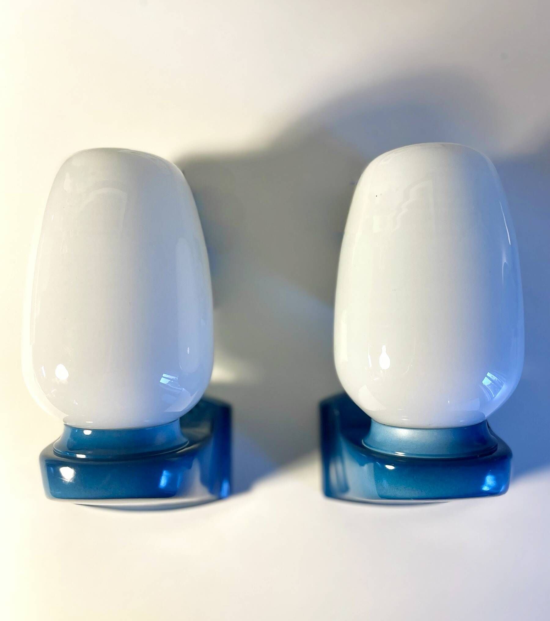 Pair of blue vintage Tovi wall lights Mid Century Modern/Space Age opal