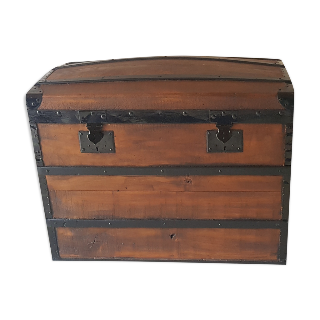 Malle Bombée Vintage En Bois Et Métal 80cm Rangement Déco Industriel
