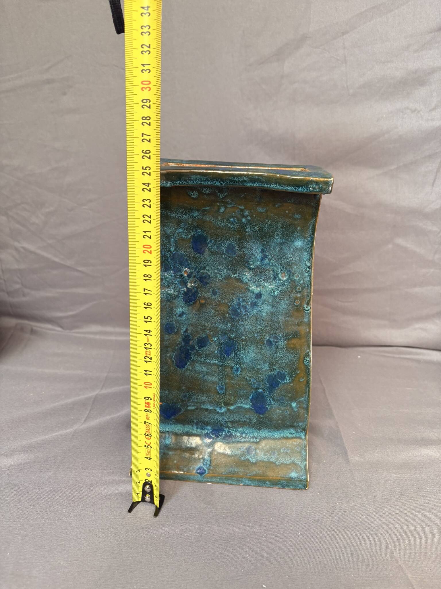 Vintage Modern Brutalist Blue Green Ceramic Vase Germany