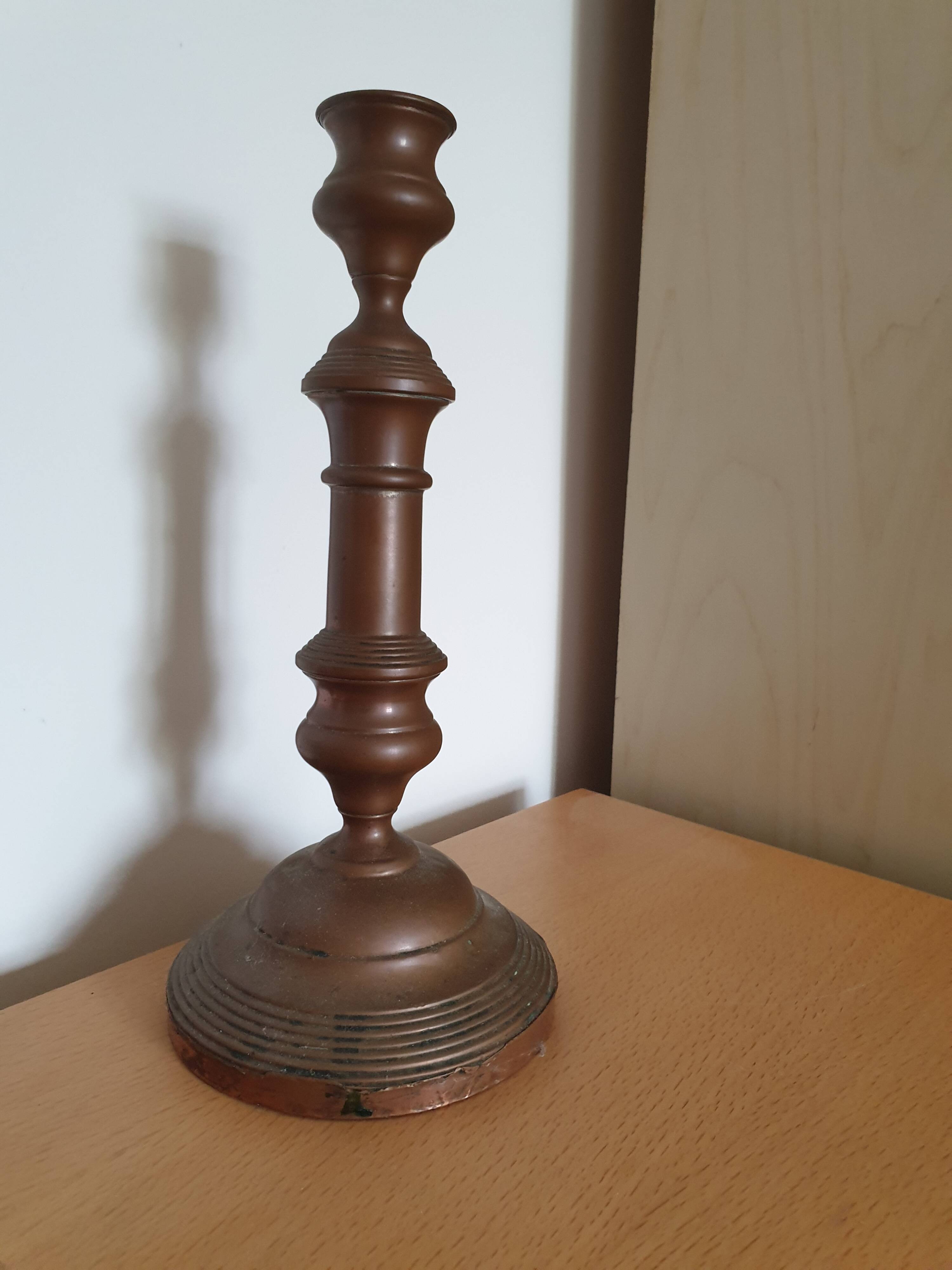 19th century red copper candlestick