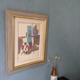 Mid-Century Modern Swedish "Seated Figures" Vintage Figurative Painting, Framed