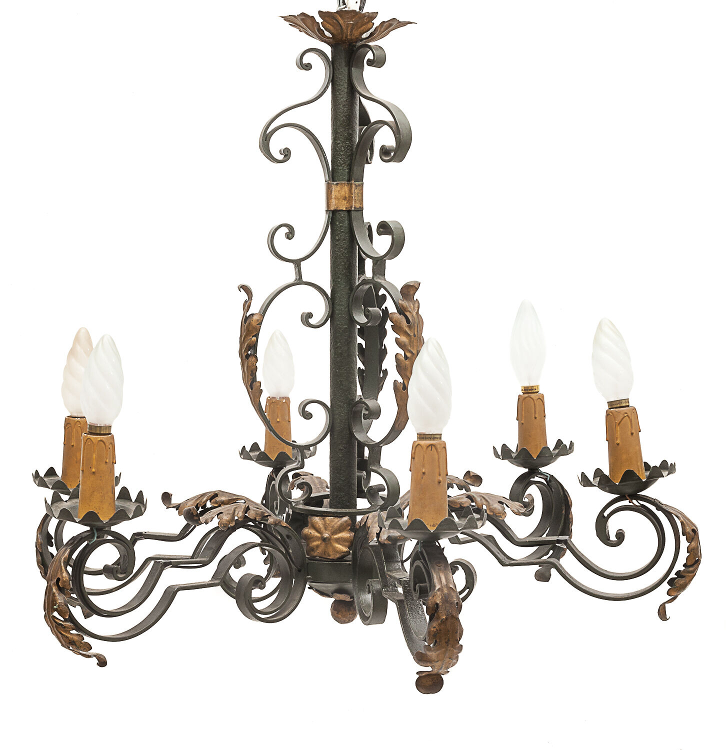 Large chandelier set and 2 appliques, Poillerat, 1950