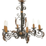 Large chandelier set and 2 appliques, Poillerat, 1950