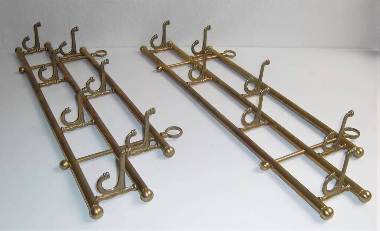 1 of 2 brass coat racks with 7 foldable hooks 1940s art-deco