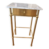Vintage side table / bedside table in brass and white marble - 1970s