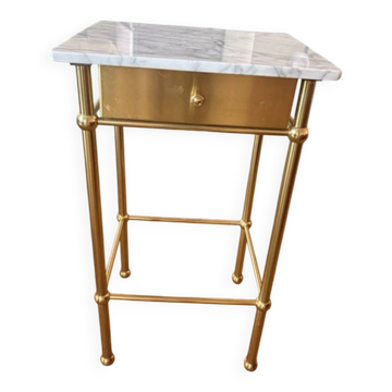 Table d'appoint / Chevet vintage en laiton et marbre blanc - Années 70