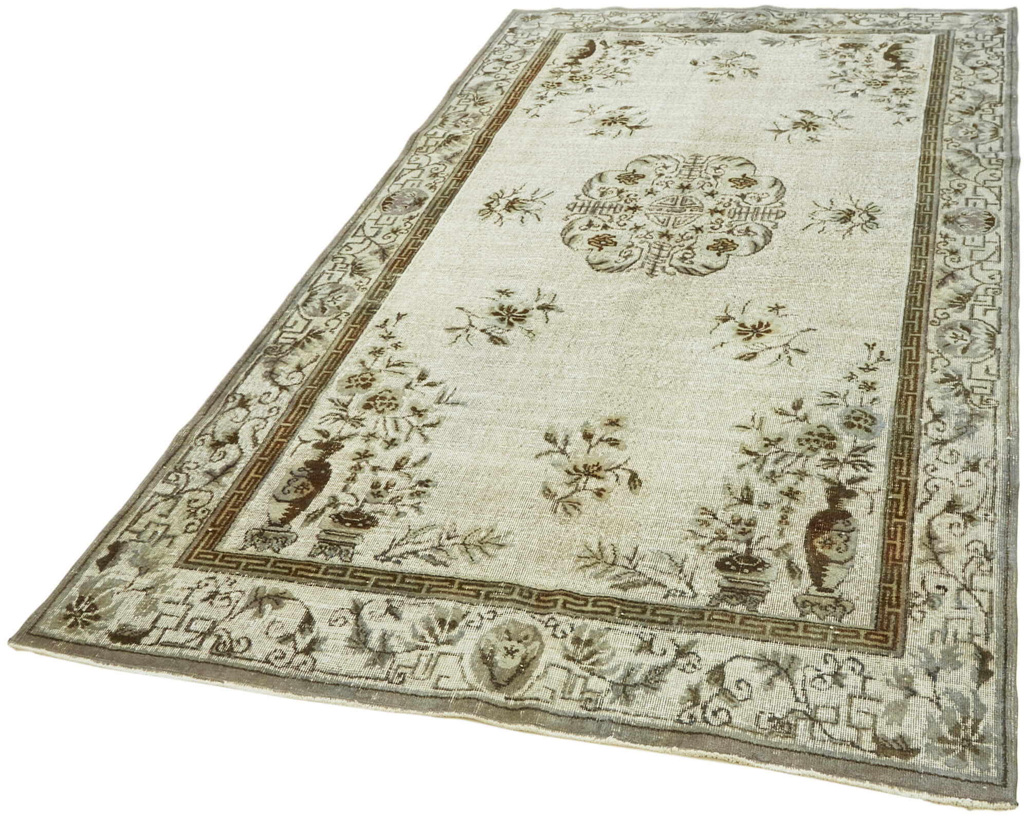 Hand-Knotted Vintage Turkish 1980s 188 cm x 317 cm Grey Rug