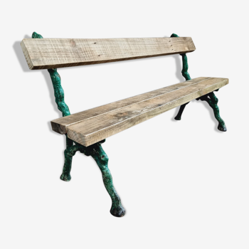 Antique garden bench green cast iron with wood