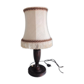 Lampe en bois tourné et abat en tissu beige style art déco / années 40-50