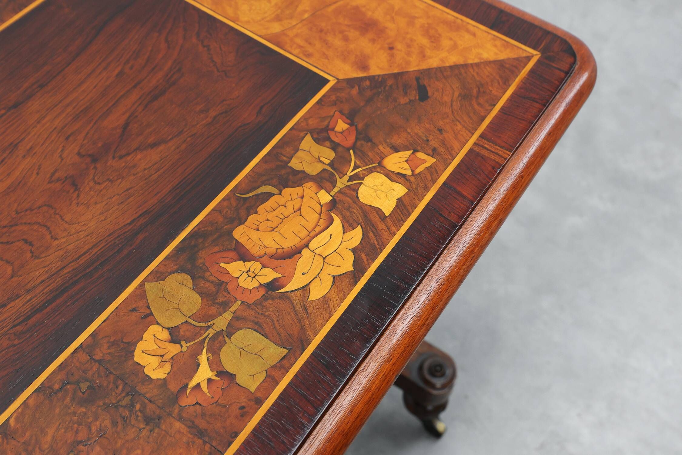 Victorian Walnut Side Table with Inlaid Top and Pierced Scroll Ends, Englan
