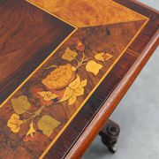 Victorian Walnut Side Table with Inlaid Top and Pierced Scroll Ends, Englan
