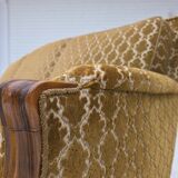 1950s, Danish 3-seater sofa, furniture velour, carved ash wood.