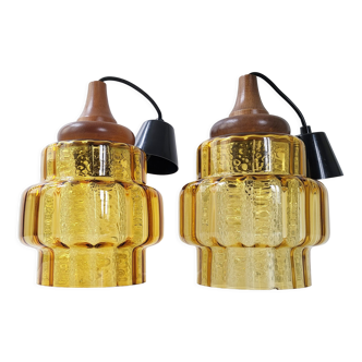 Pair of pendant lamps Carl Fagerlund Orrefors vintage 1960