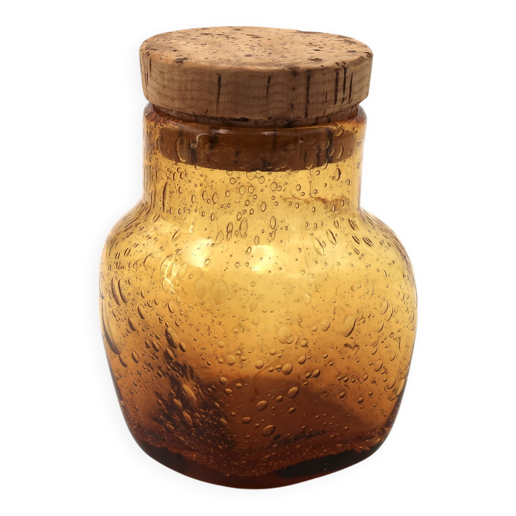 Amber bubble glass bonbonnière in the Biot style, 1970s.