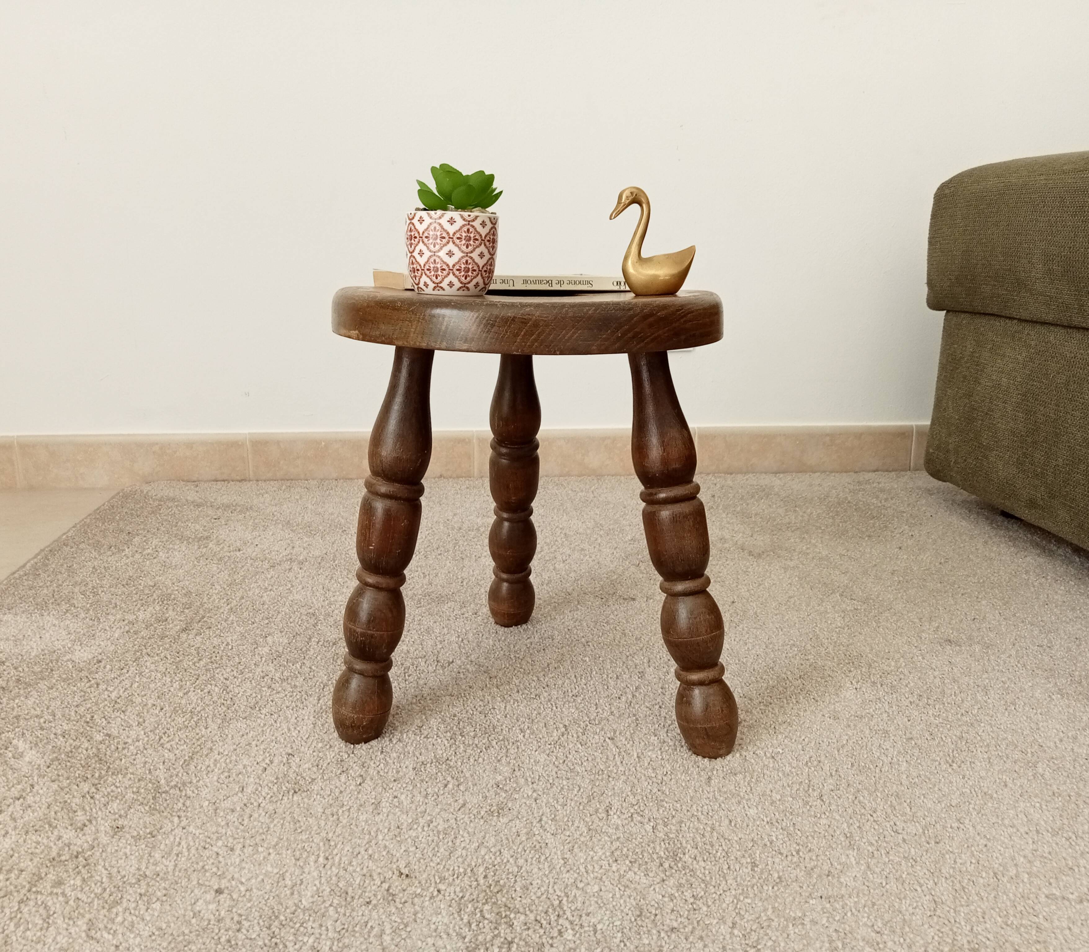 Vintage turned wood tripod stool