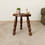 Vintage turned wood tripod stool