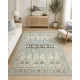 Hand-Knotted Wool Area Rug for Living Room, Decorative Oushak Blue and Ivory Floral Design Carpet