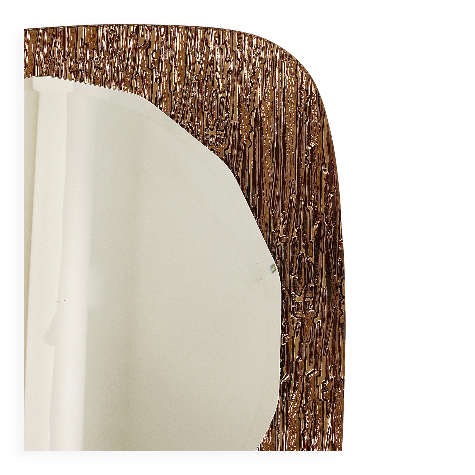 Crystal Art Sculpted Textured Wall Mirror Gold Bronze Mid-Century, Italy, 1960s