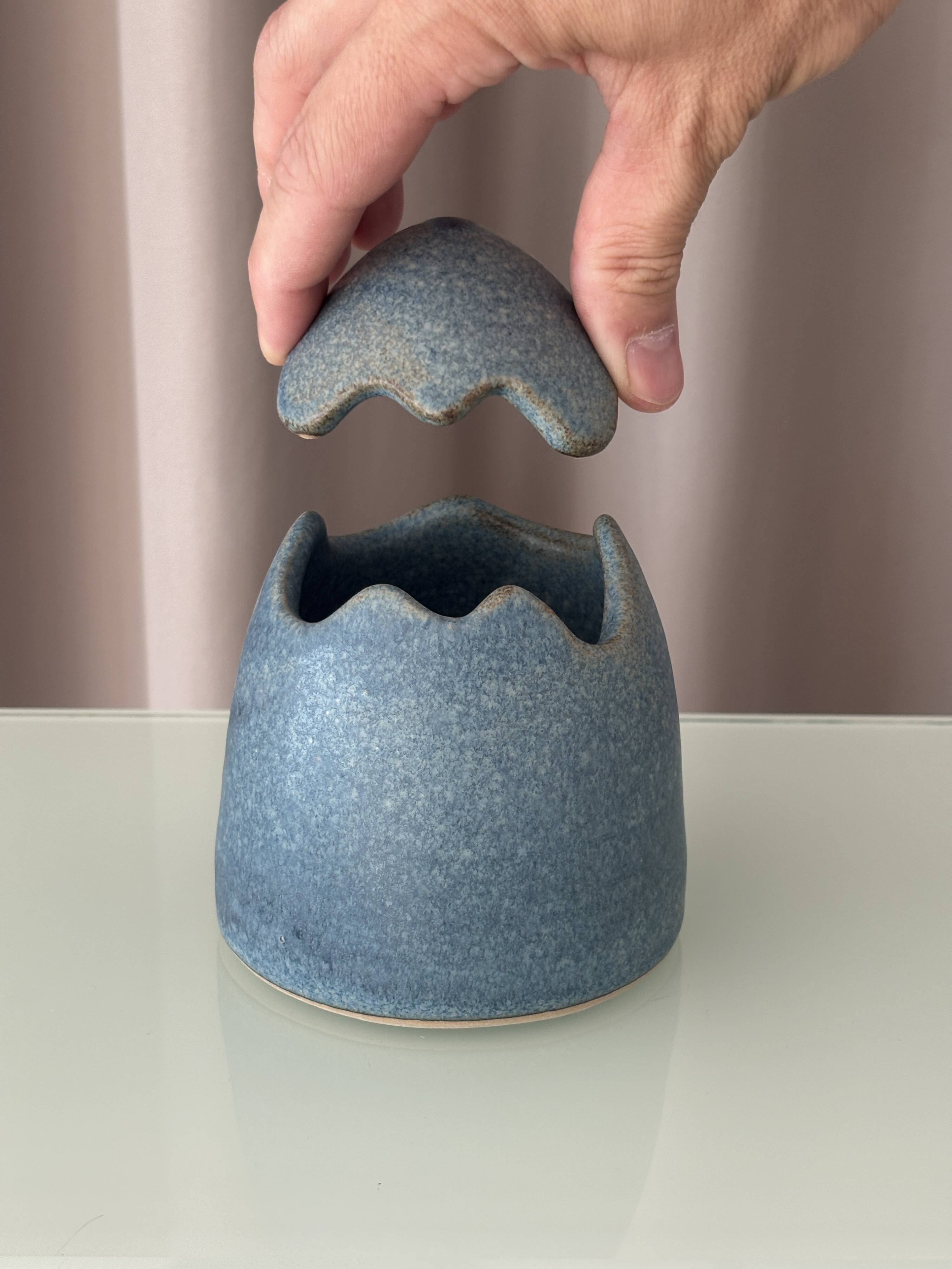 Boîte à œufs en céramique vintage – Boîte à souvenirs en grès bleu
