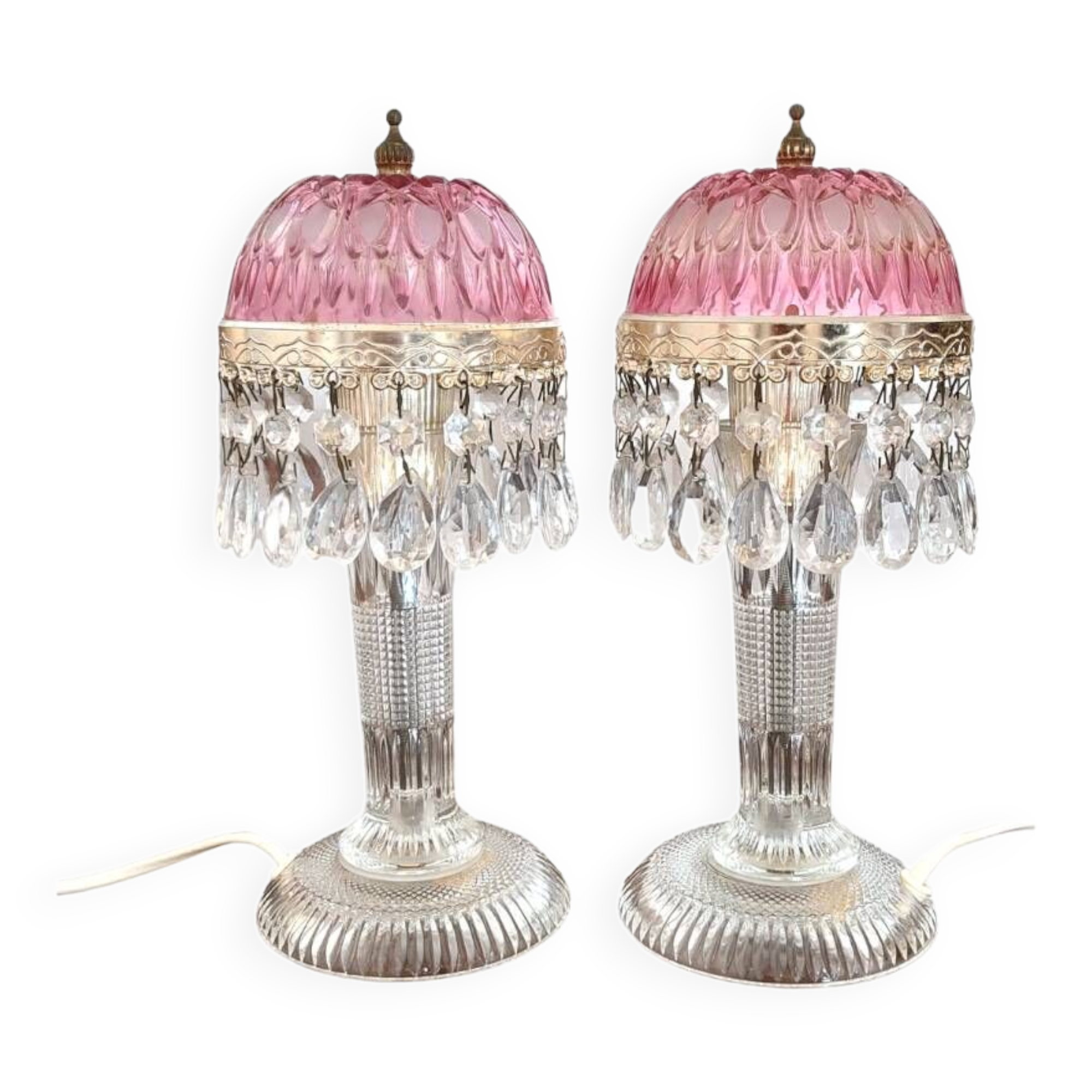Michelotti Crystal Glass Prism Boudoir Parlor Lamps 1950s