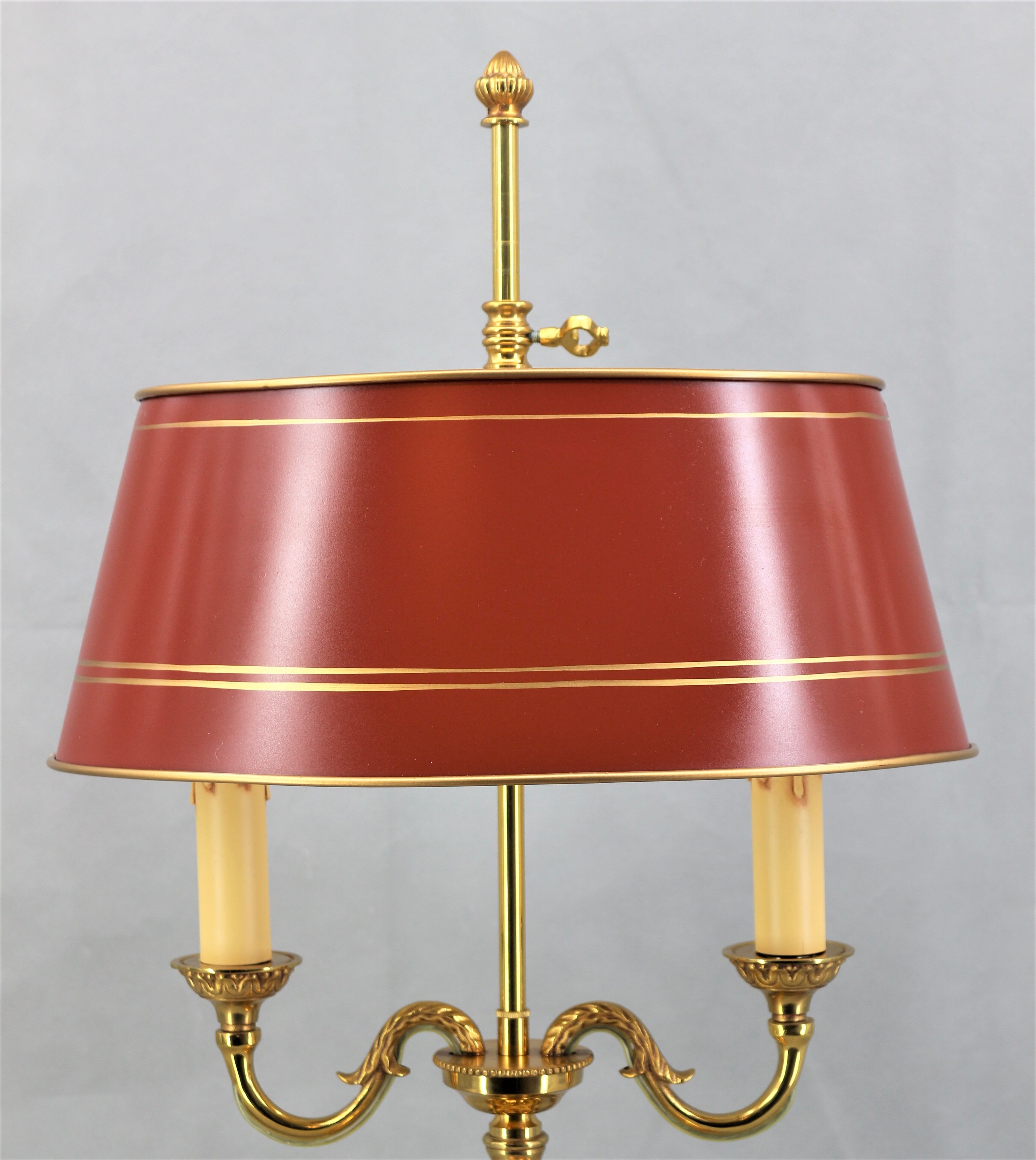 Hot water bottle lamp in solid bronze gilded style Louis XVI Lampshade Color Bordeaux "Lucien Gau"