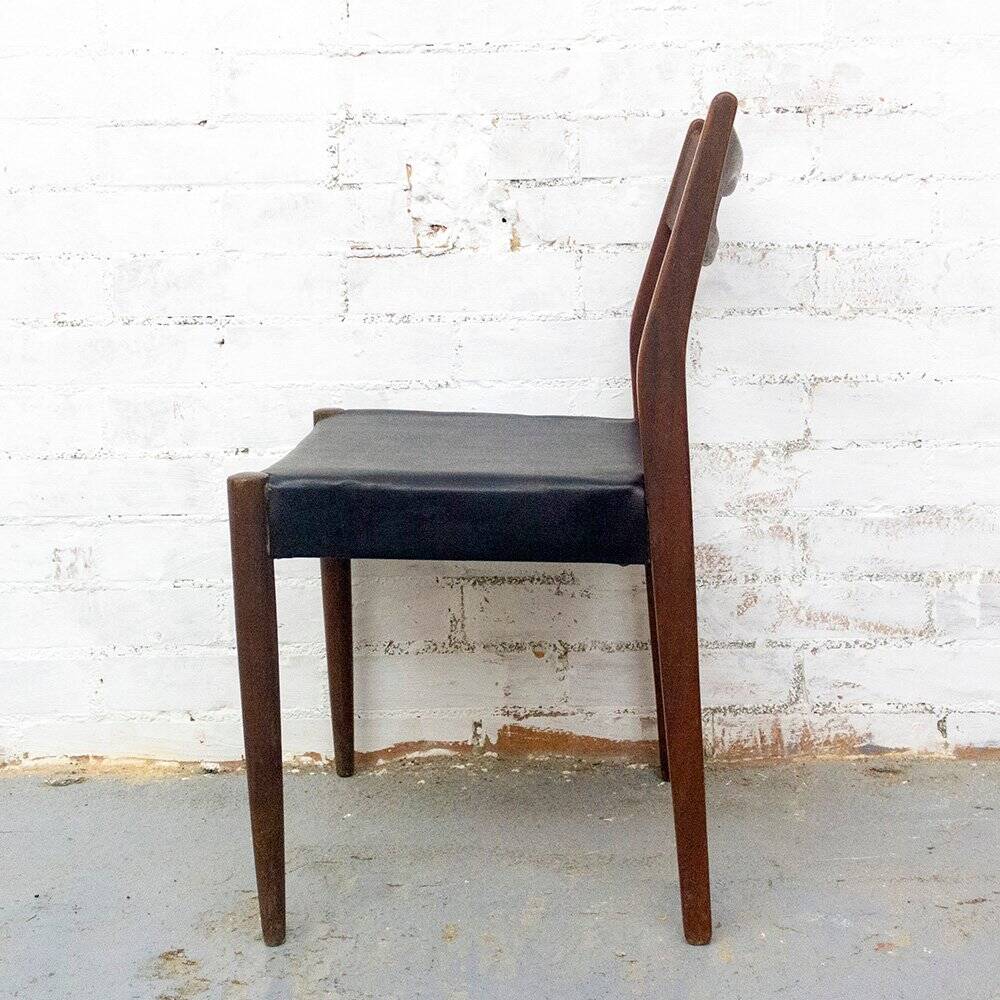 Teak and Black Leatherette Chairs, 1950s, Set of 6