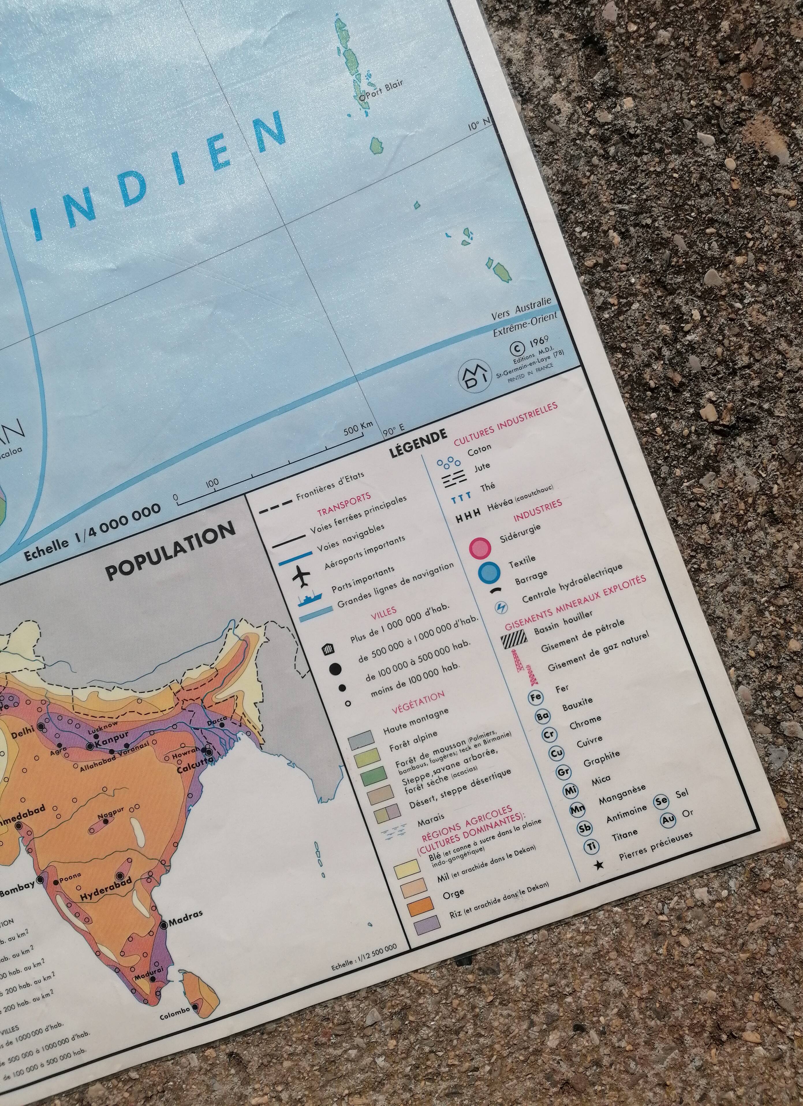 Old school map MDI Indian Union Pakistan Ceylon / Japan Korea