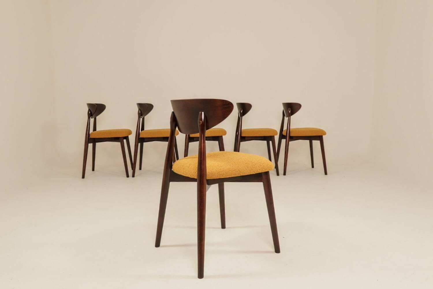 Scandinavian design mustard boucle dining chairs