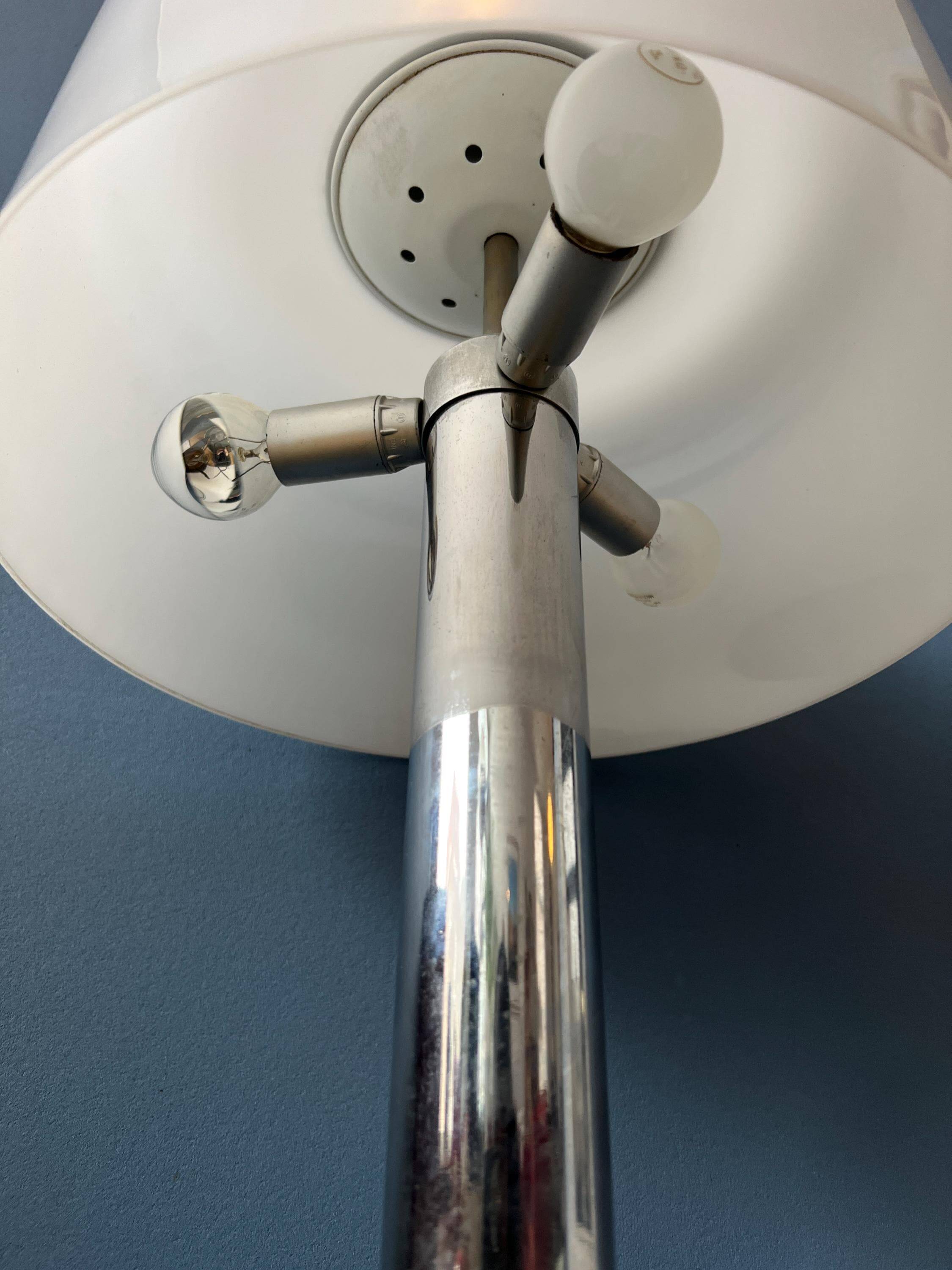 Space Age table lamp in chrome with white plexiglass mushroom shade.