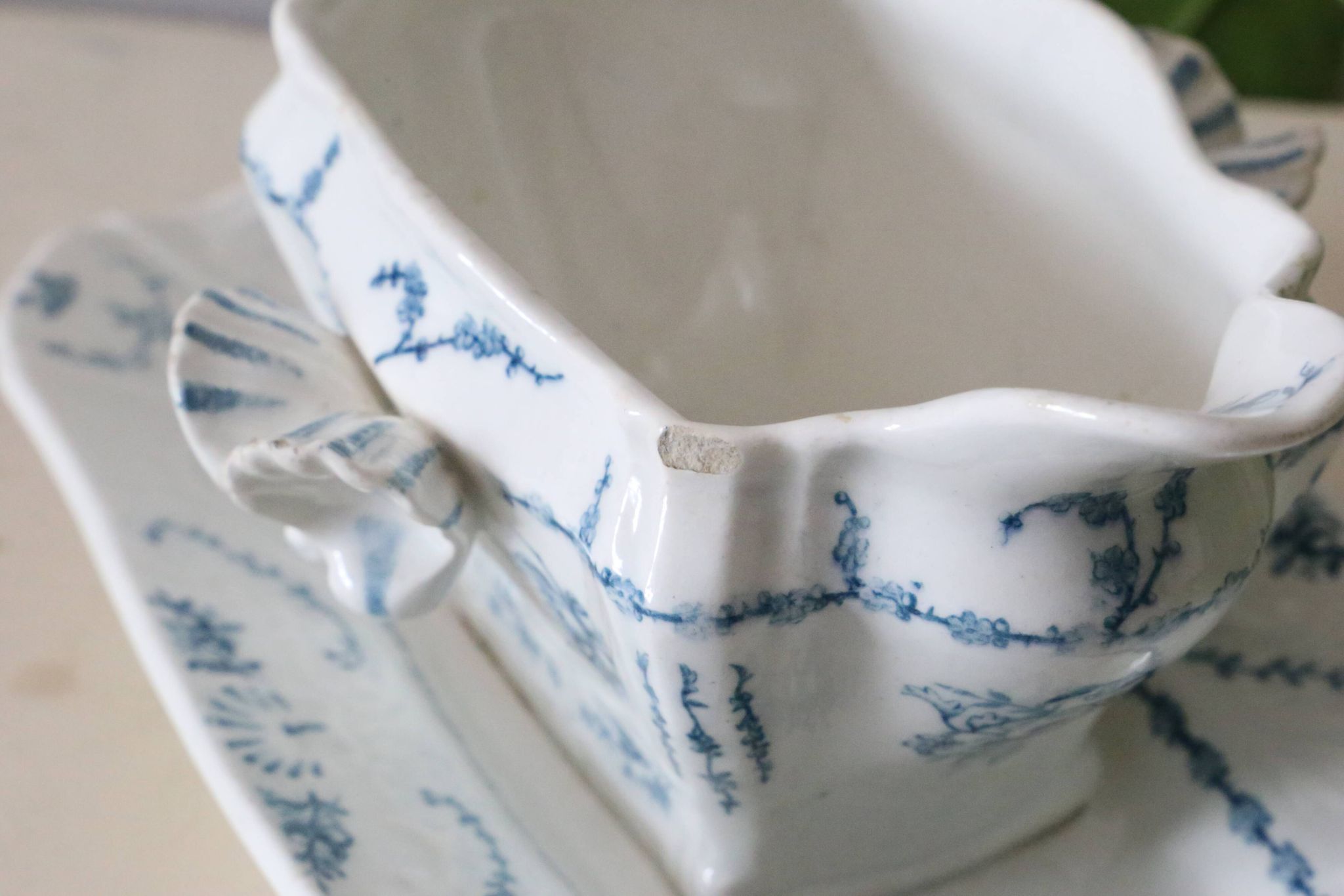 Pompadour ironstone sauceboat, Clairefontaine factory
