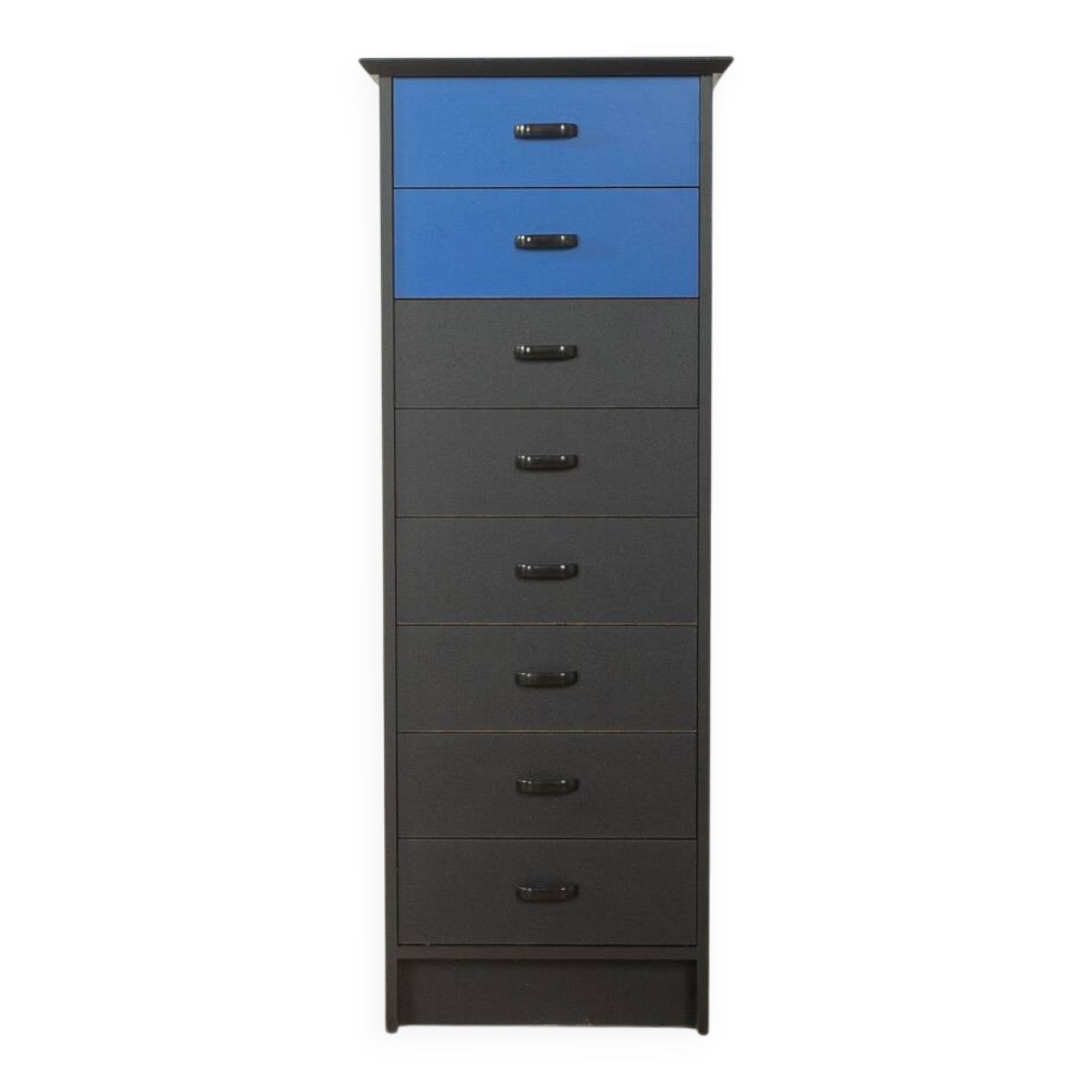 Commode postmoderne des années 1980, noire et bleue, vintage