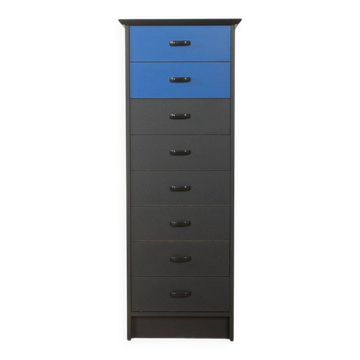Postmodern chest of drawers from the 1980s, black and blue, Vintage