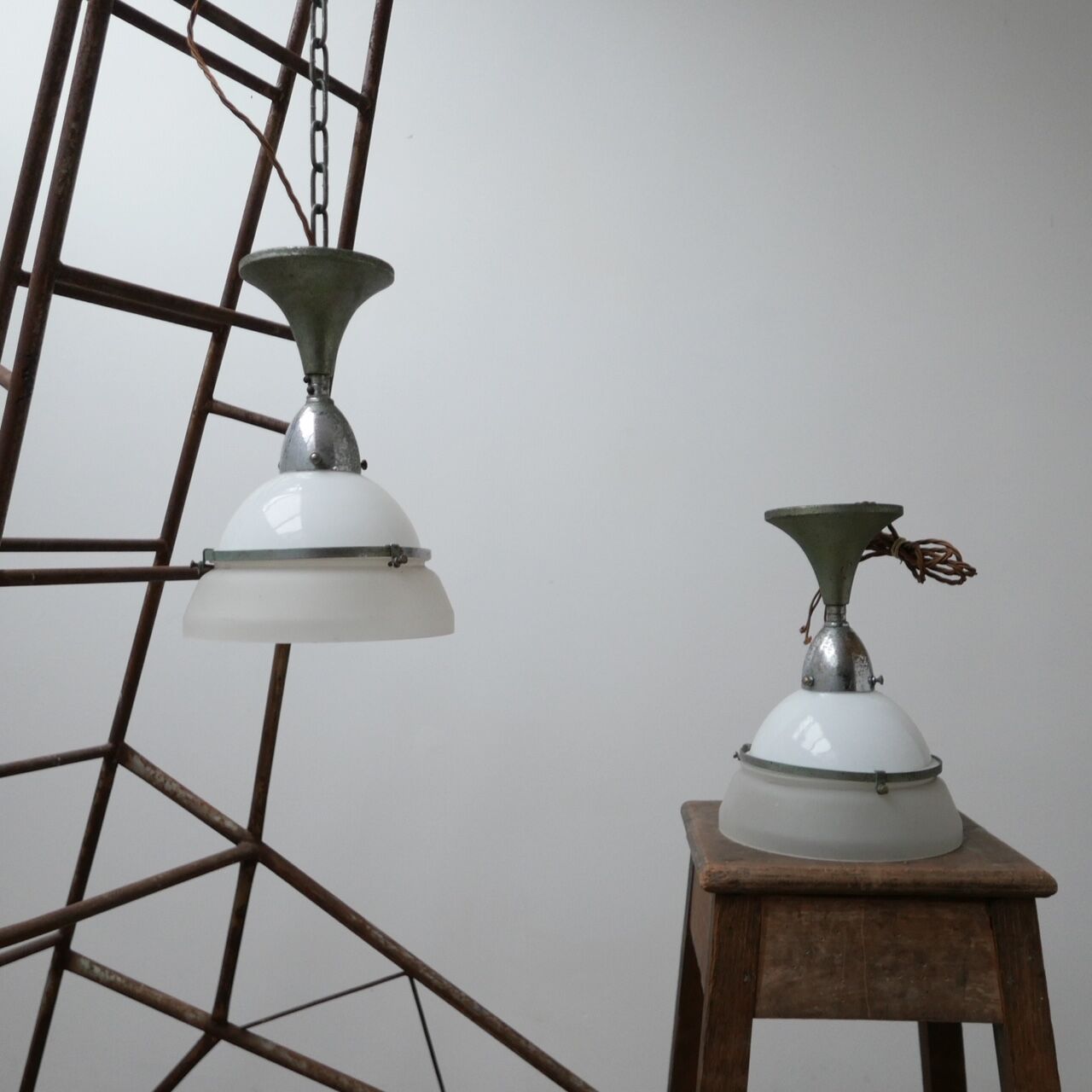 Two Tone Antique Glass Ceiling Pendants (2)