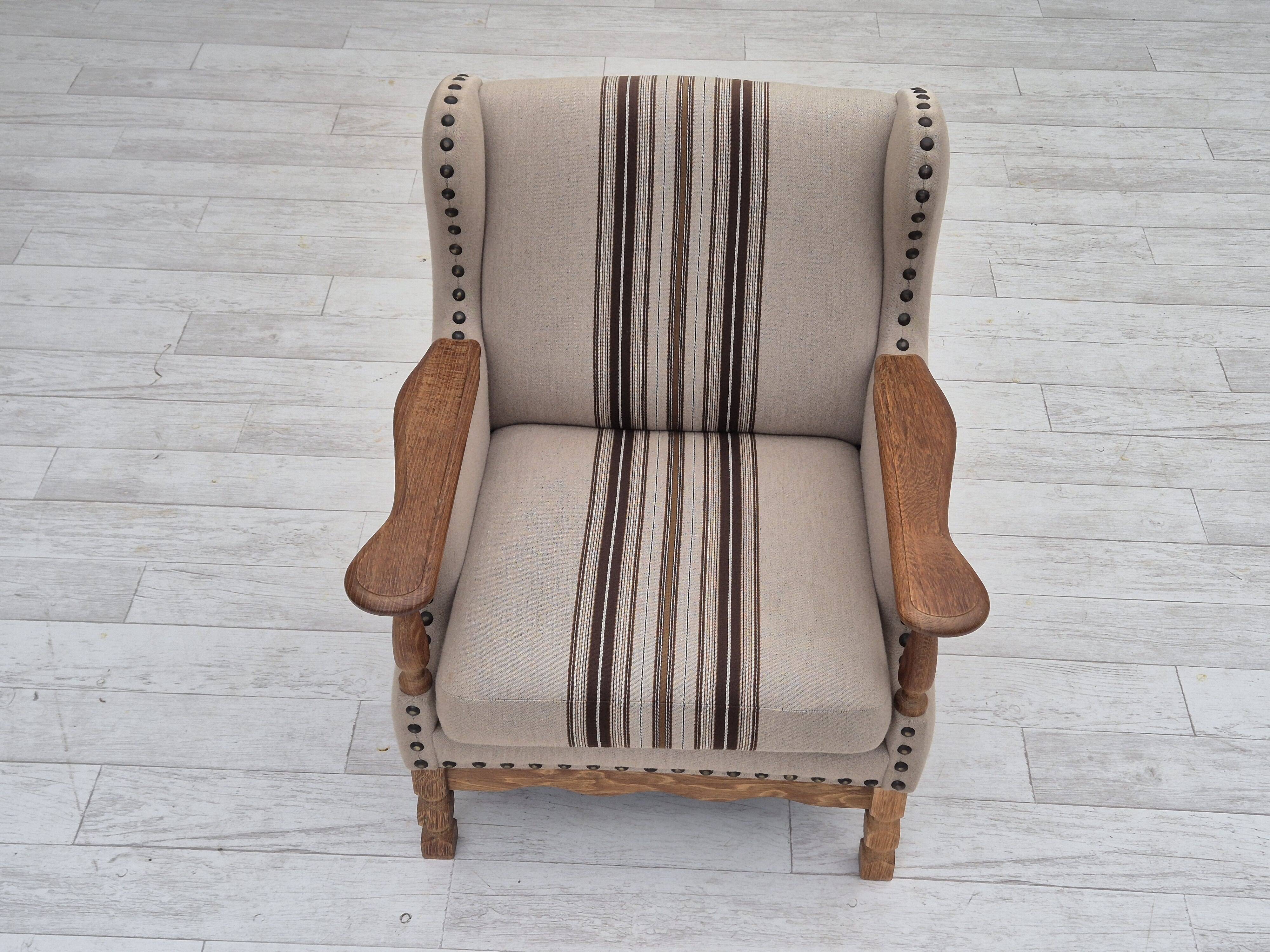 1970s, Danish armchair, furniture wool fabric, oak wood, original condition