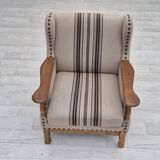 1970s, Danish armchair, furniture wool fabric, oak wood, original condition