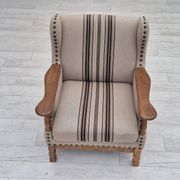 1970s, Danish armchair, furniture wool fabric, oak wood, original condition