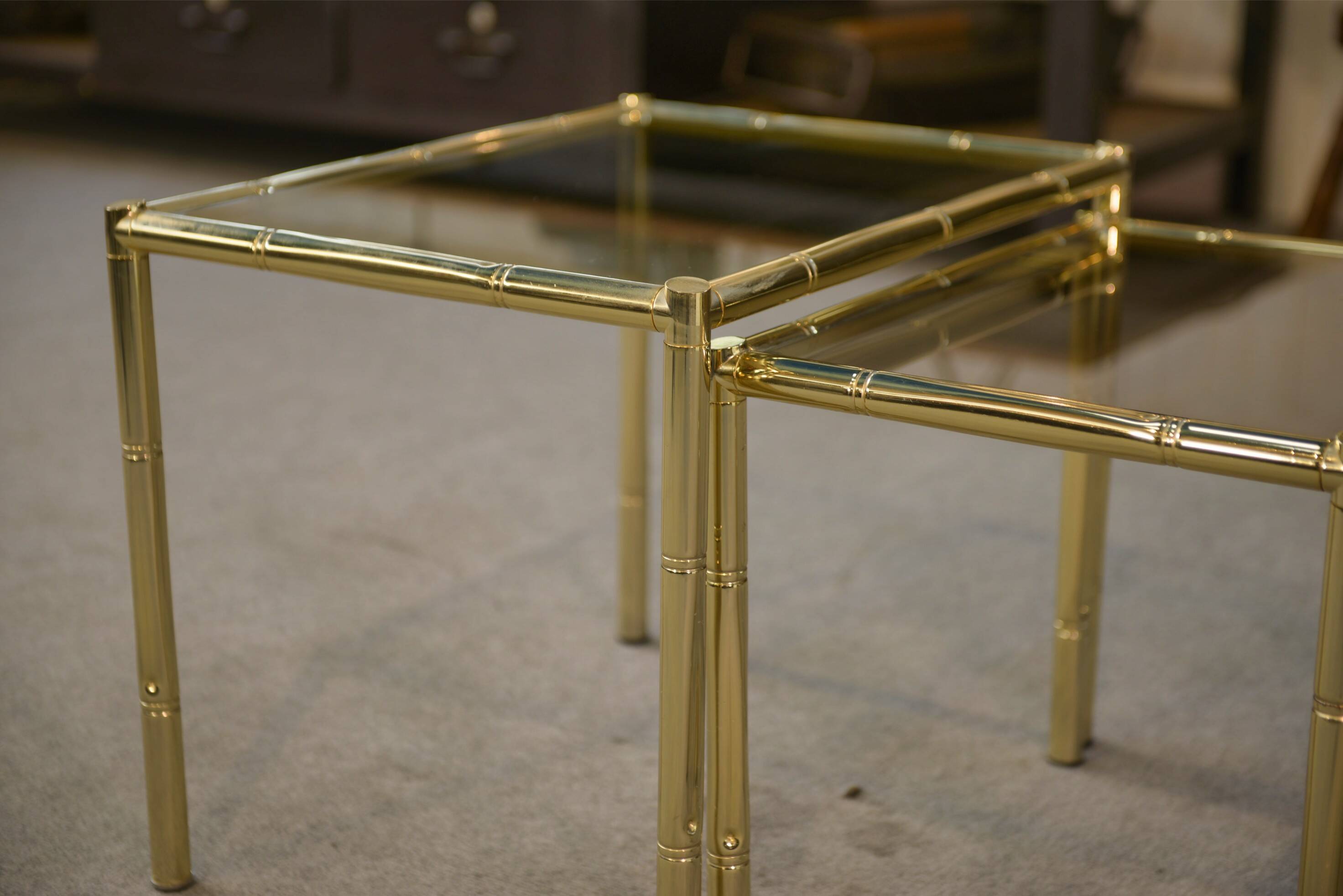 Bamboo imitation brass nesting tables 1980s