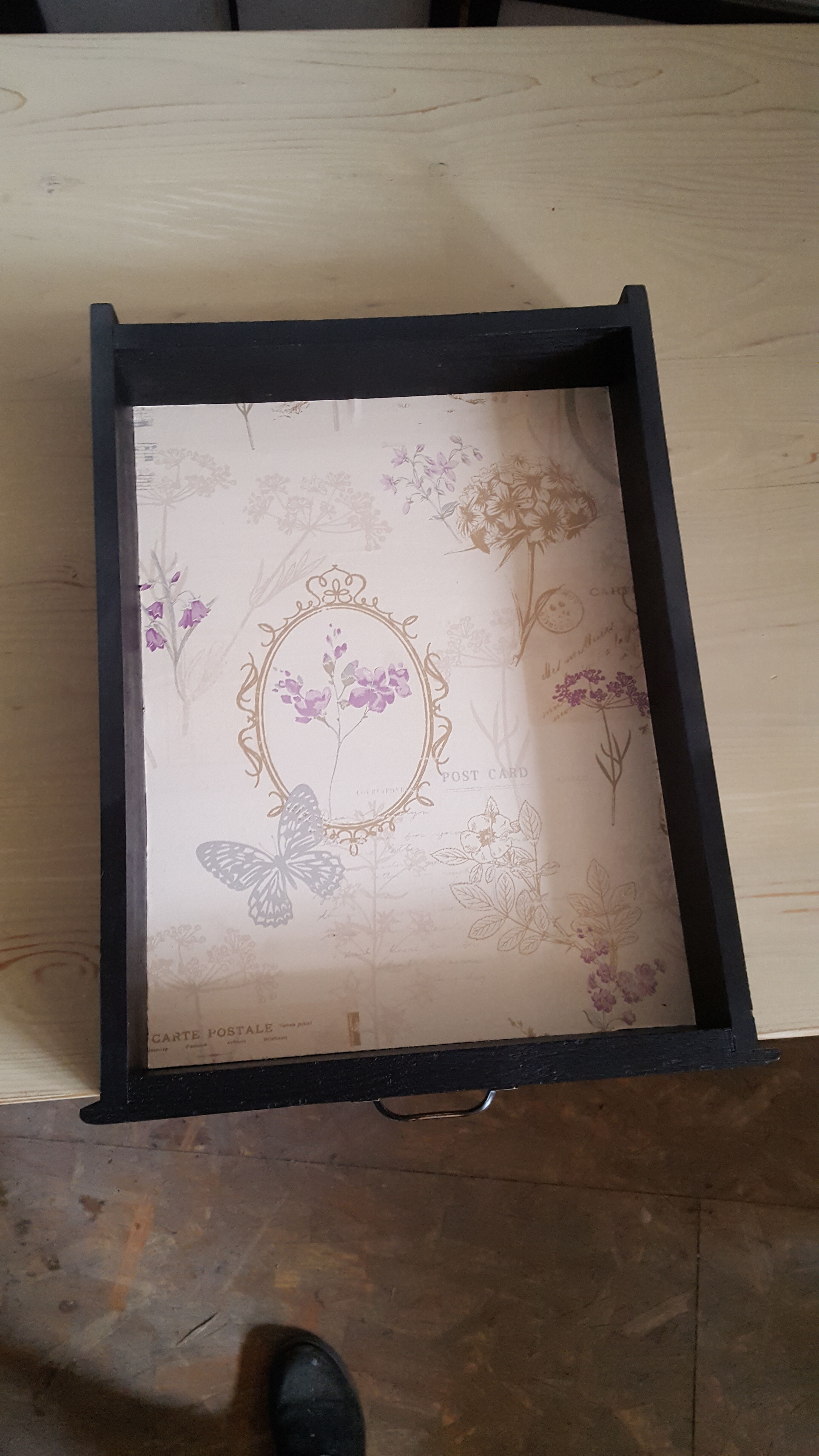 Farm table, dining, oak and pine patinated black and pale yellow