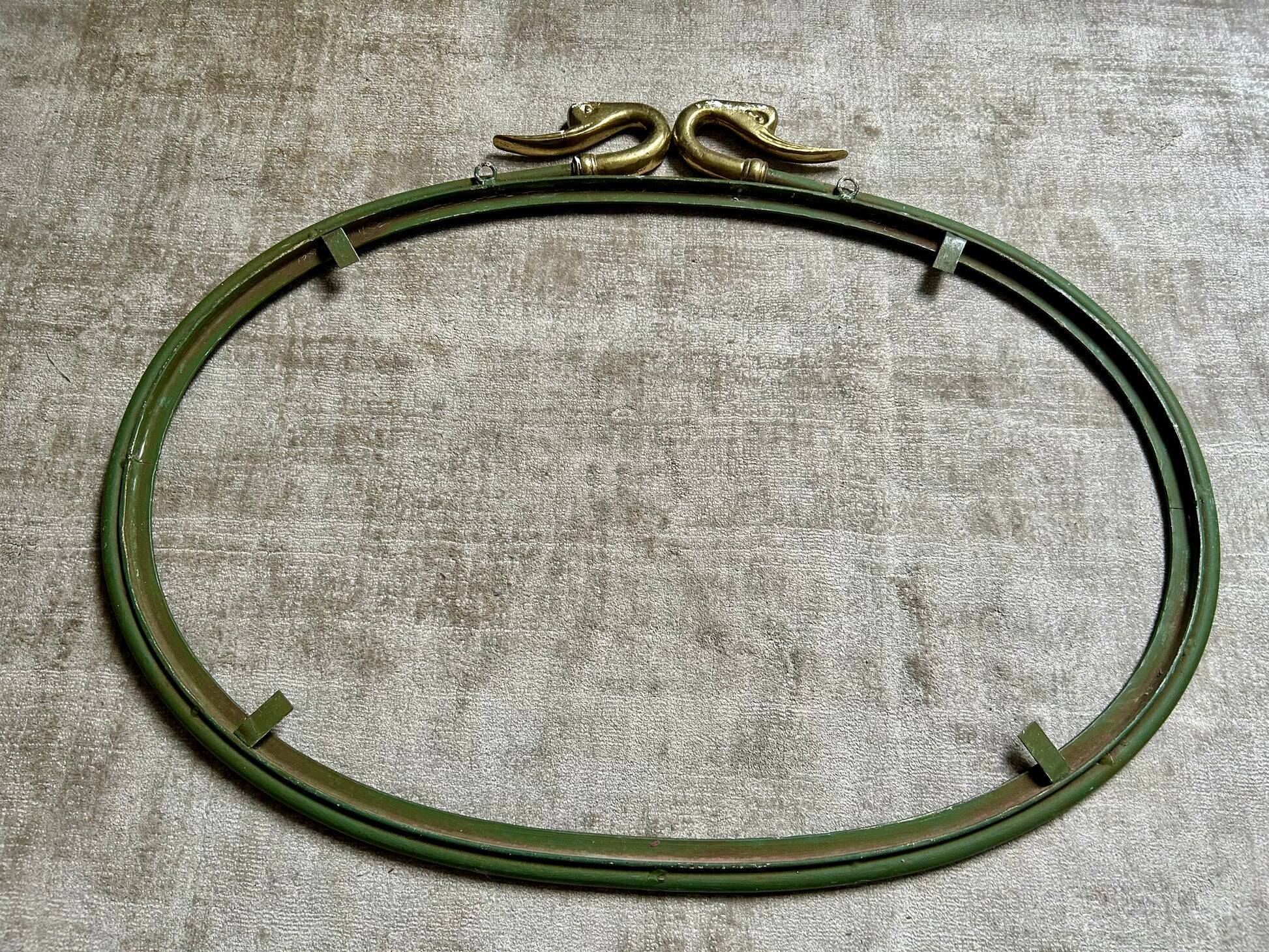 Rare set of swan neck coat hooks with mirror frame attributed to Maison Jansen, France, 1950s.