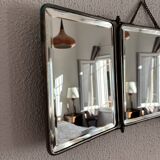 Miroir vintage 1930 triptyque barbier cristal biseauté- 25 x 58 cm