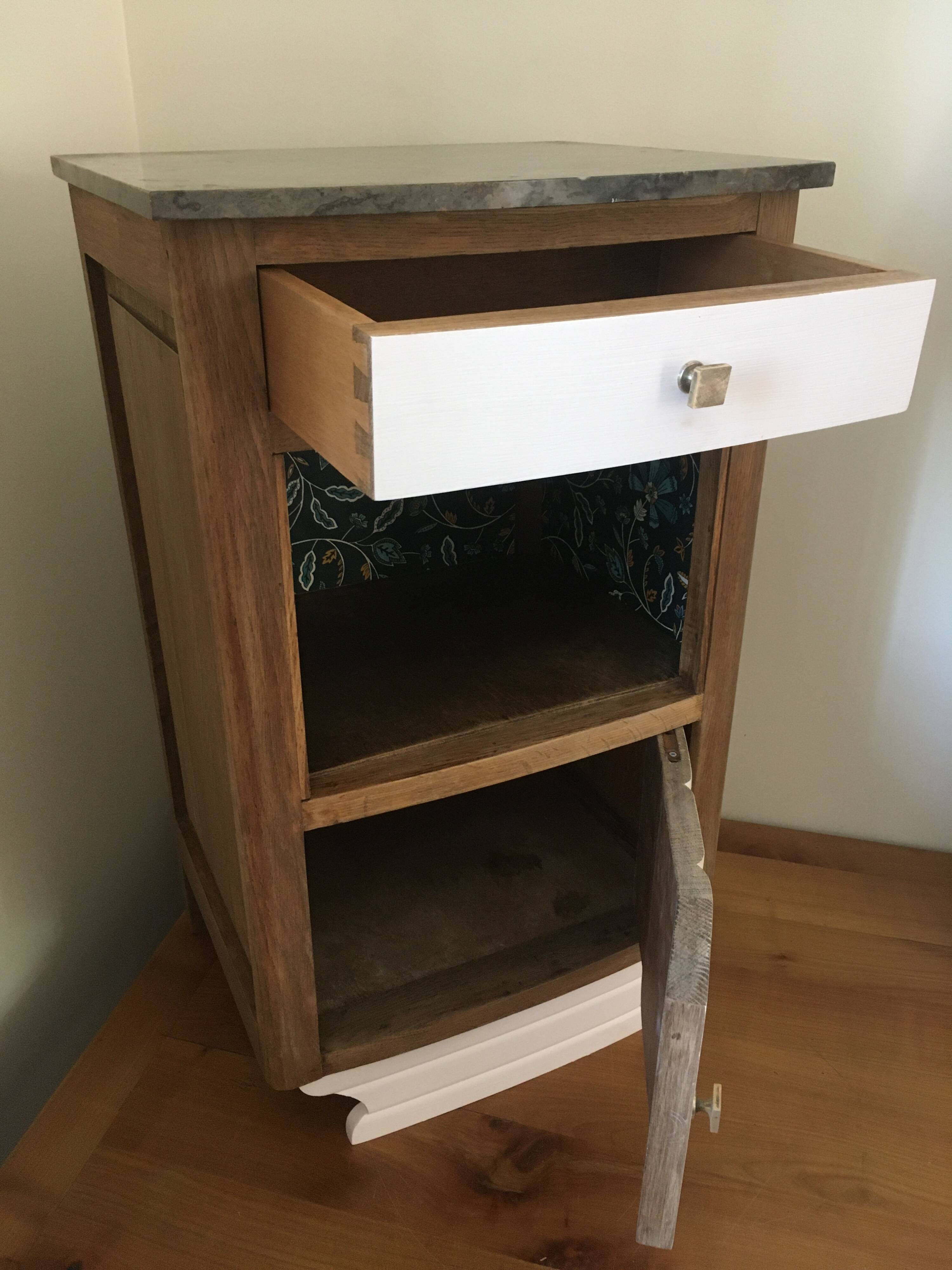 Oak and marble bedside table