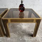 Pair of Gold Bronze Side Tables with Smoked Glass Tops — Solid Bronze, 1970s Belgian Design