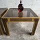 Pair of Gold Bronze Side Tables with Smoked Glass Tops — Solid Bronze, 1970s Belgian Design