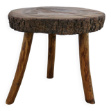 Tabouret de montagne en bois brut massif, tripode, années 50 60