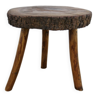 Mountain stool in solid raw wood, tripod, 50s-60s