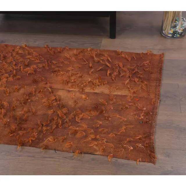 Vintage Turkish Hand-Knotted Wool Cotton Brown Kilim Area Rug 69x133