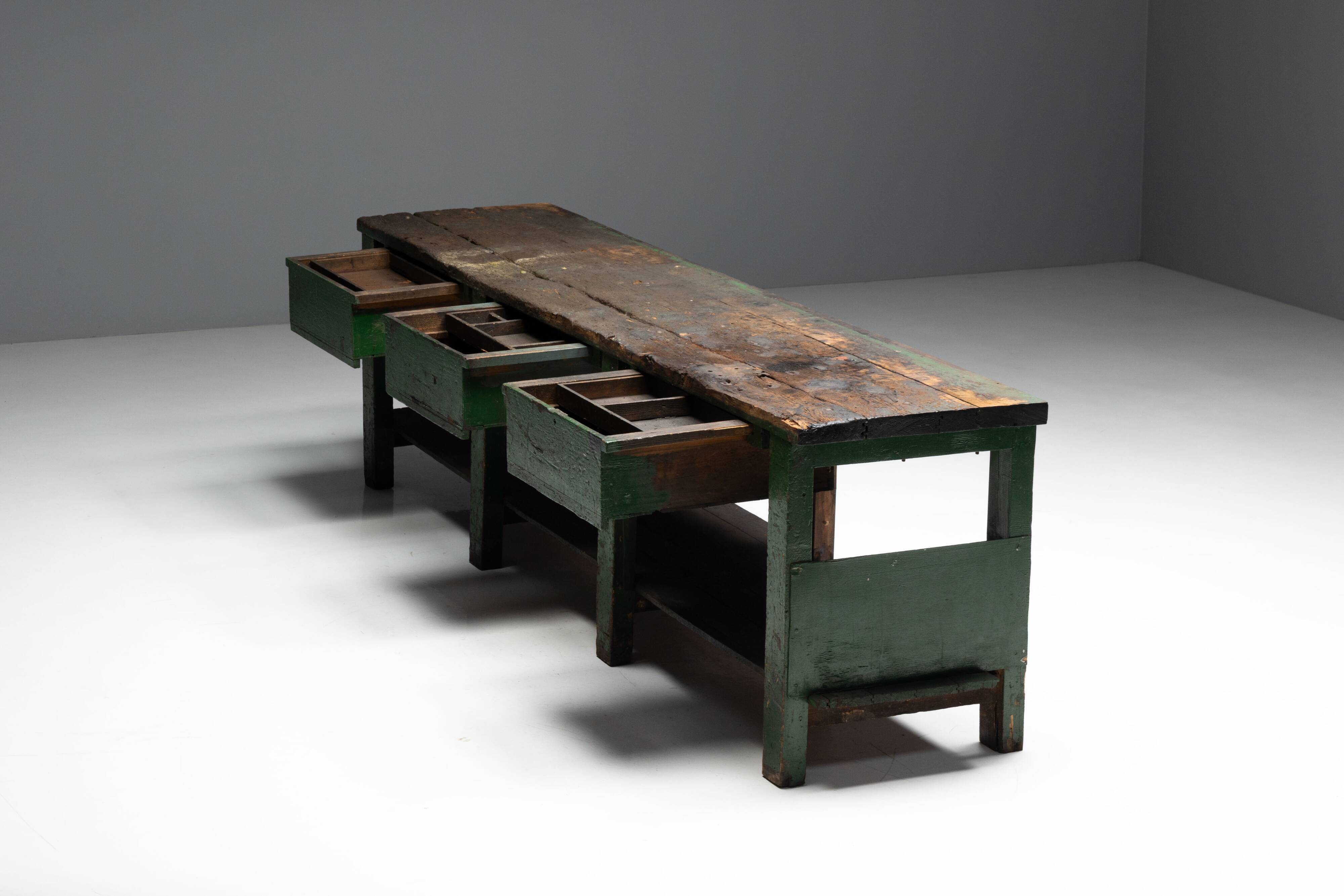 Rustic Industrial Workbench, France, Early 20th Century