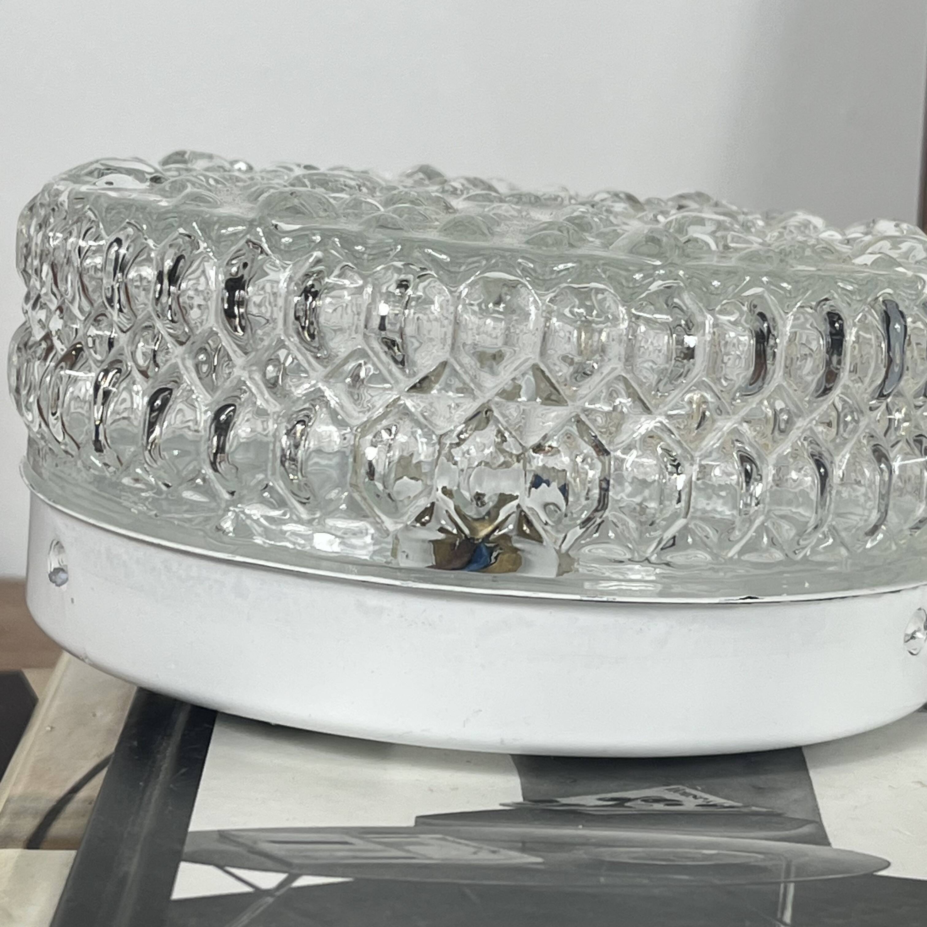 Small round wall lamp ceiling light in glass vintage diamond point