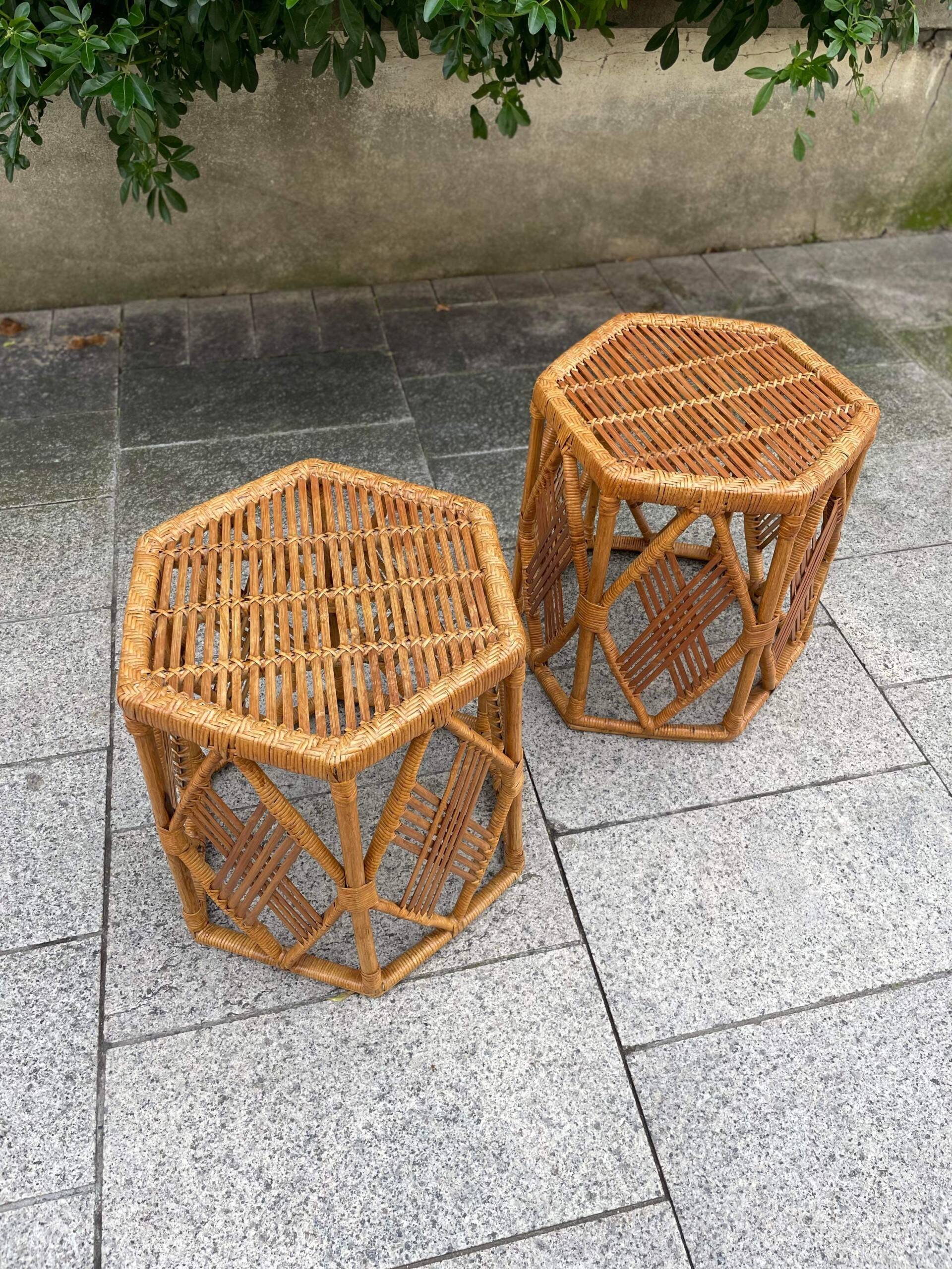 Pair of rattan side or bedside tables